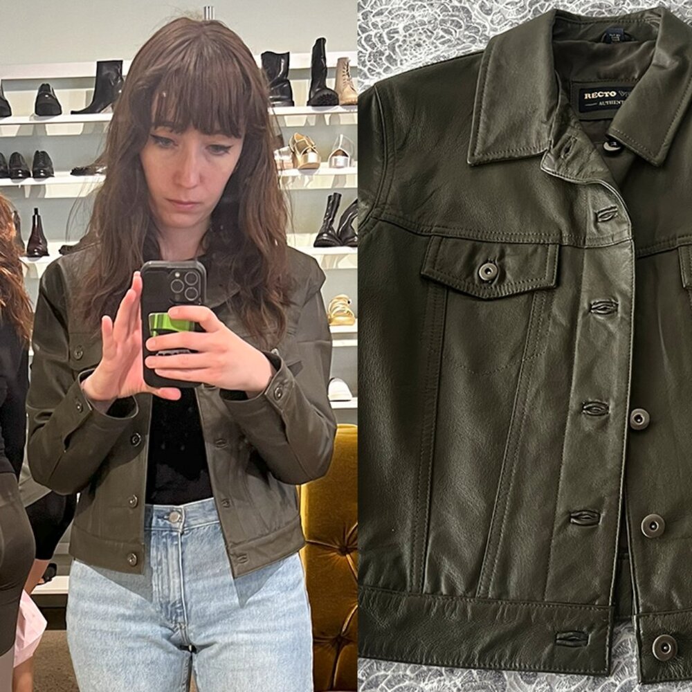 Olive Green Leather Jacket Size Small